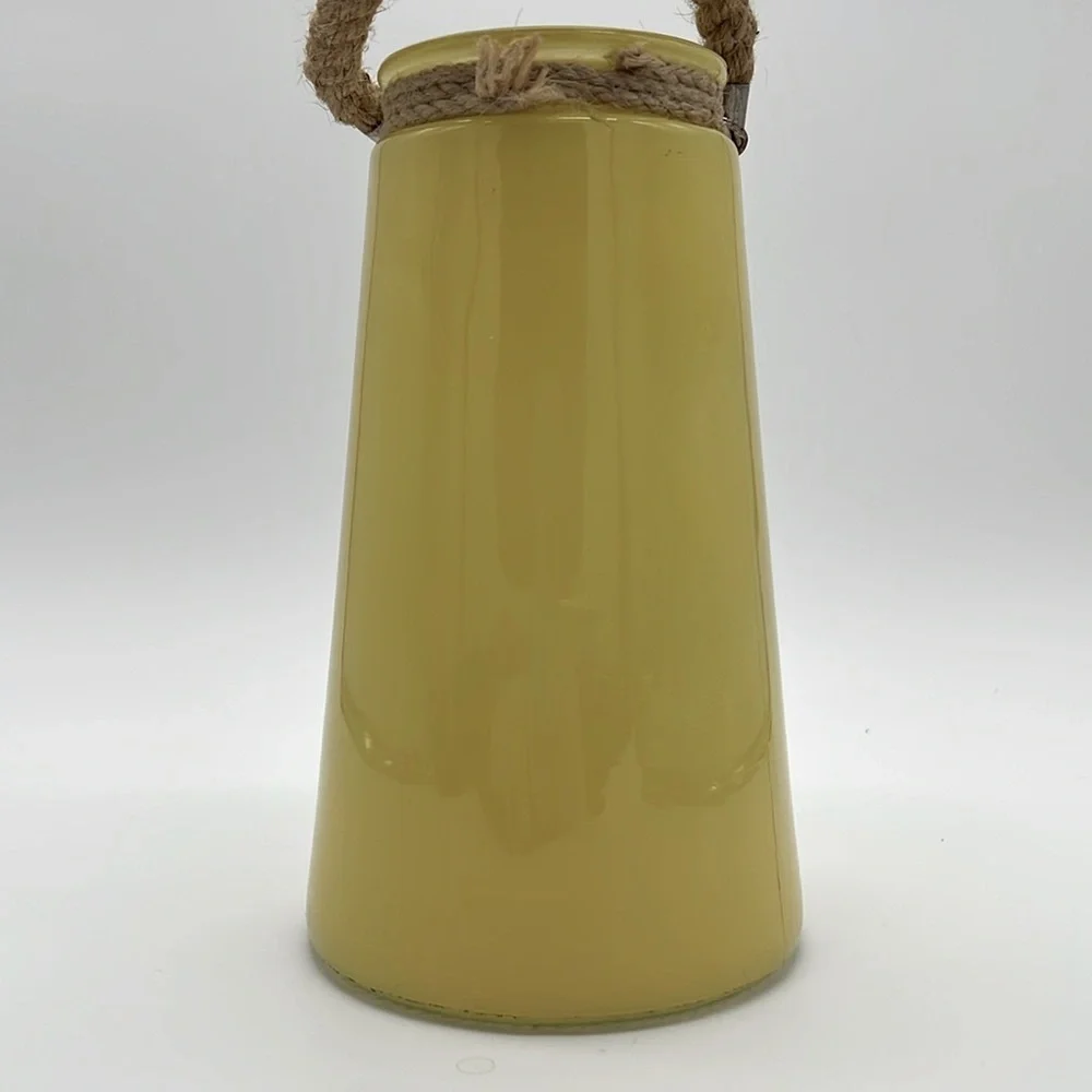 “Genuine & Crafted Original” Yellow Glass Jar/Vase with Rope Handle